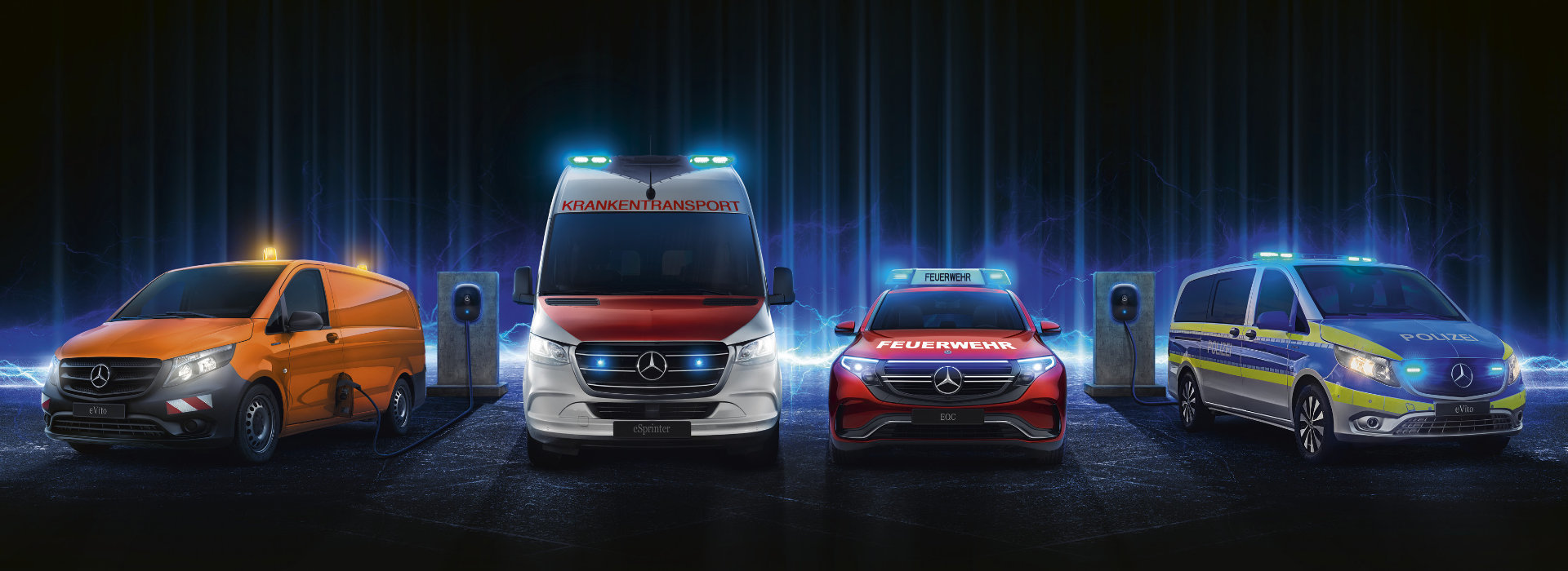 Mercedes-Benz Produktrange Sonderfahrzeuge, Krankentransport, Feuerwehr, Polizei, Baustellenfahrzeug